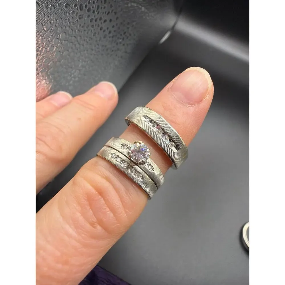 VTG Frederick Goldman 14K White Gold Wedding Set 9.17g Natural Diamond
